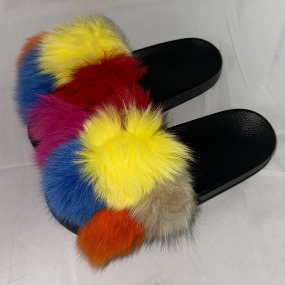Women's Real Fox Furry Fur Slides, Open-Toe Cute Fur Sandals M5 - Picture 7 of 9